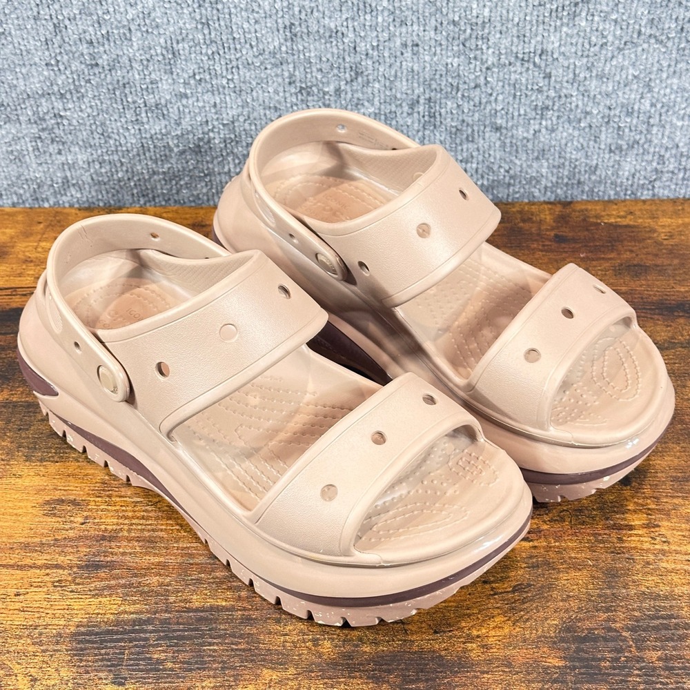 Crocs Mega Crush Sandal Platform Chunky Two Strap M9 W11 Gorpcore Lug Sole Bone